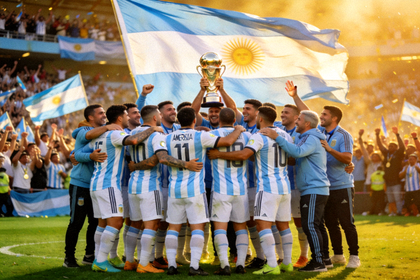 阿根廷全队团结一致庆祝赢得美洲杯冠军，展现强大的团队凝聚力