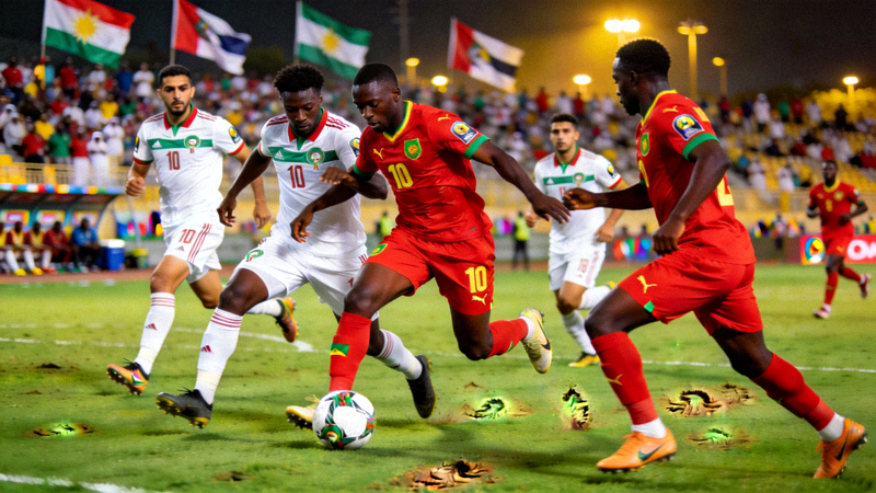 非洲区世界杯预选赛激烈场面，塞内加尔、摩洛哥等队球员在比赛中争抢