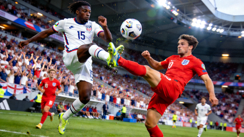 美国队后卫在主场球迷面前成功封堵英格兰队前锋射门的精彩防守瞬间