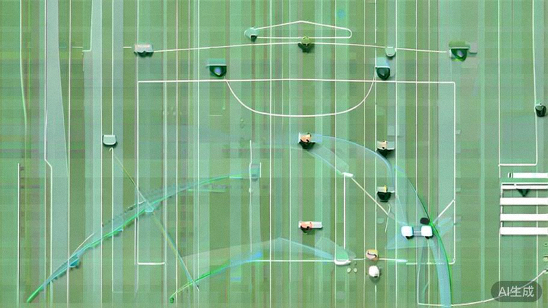 足球战术分析板示意图，展示球队阵型、球员跑位与攻防转换路线