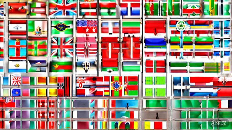 48支参赛国家队旗帜排列展示图，象征世界杯扩军