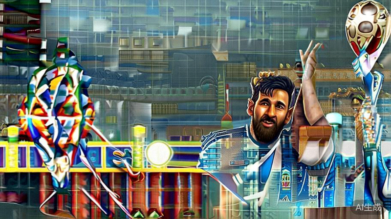 阿根廷国家男子足球队庆祝夺得2022年世界杯冠军的经典瞬间，梅西高举奖杯