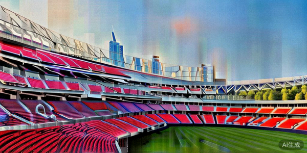 加拿大多伦多BMO球场日间全景，红色座椅与城市天际线