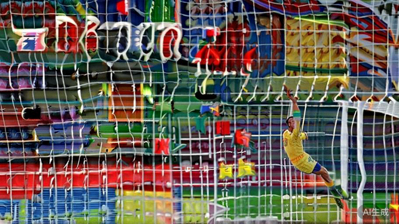 2026世界杯淘汰赛阶段一场史诗级对决的紧张时刻，球员庆祝进球的画面
