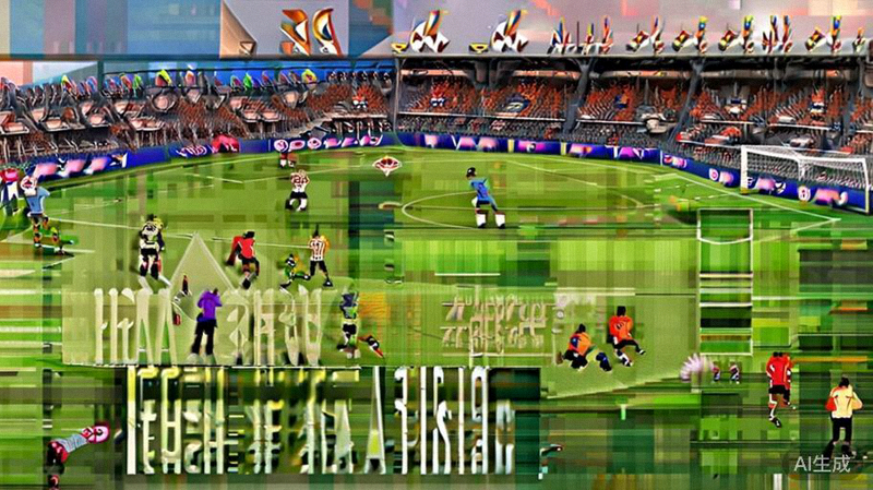 2026世界杯小组赛阶段一场经典对决的赛场全景，球员激烈拼抢的瞬间