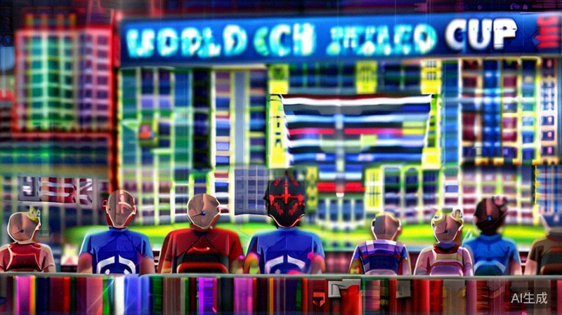 球迷通过大屏幕观看世界杯比赛并参与线上互动活动的场景示意图
